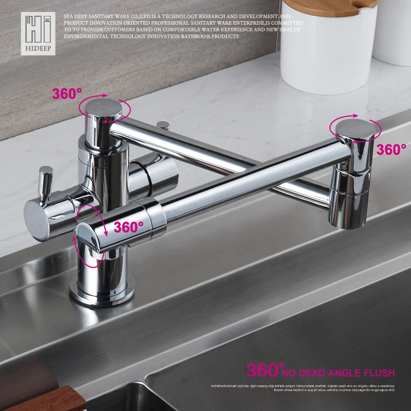 HIDEEP Kitchen Taps Foldable 360 Swivel Kitchen Hot Cold Water Faucet Solid Brass Plated Chrome Kitchen Mixer Two Handle