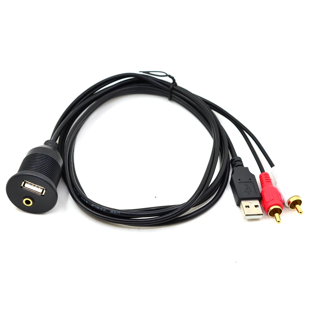 1 متر 3FT لوحة سيارة فلوش جبل لوحة USB 2.0 3.5 مللي متر AUX RCA تمديد كابل ذكر إلى أنثى لتصفيف السيارة