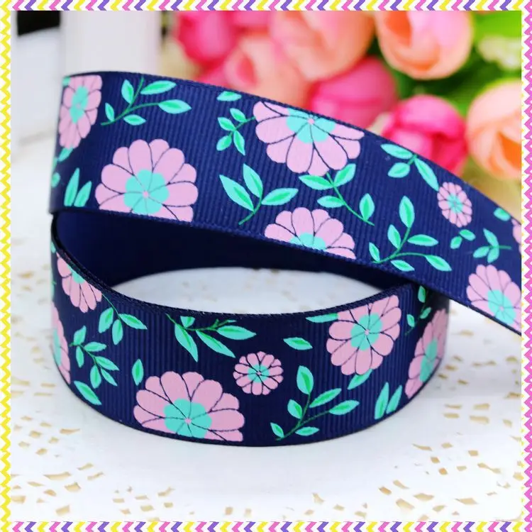 1''  flowers printed grosgrain ribbon headwear hair bow diy party decoration wholesale OEM 25mm B727