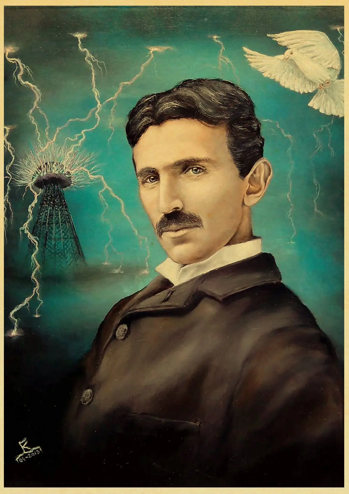 Vintage Poster and Prints Nikola Tesla Poster coil turbine lamp tower patent parchment paper style Art Painting Wall sticker - Image 6