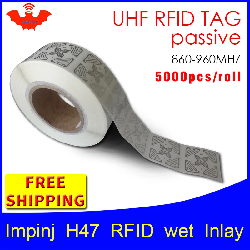 

UHF RFID tag sticker Impinj H47 wet inlay EPC6C 915mhz868mhz860-960MHZ Higgs3 5000pcs free shipping adhesive passive RFID label