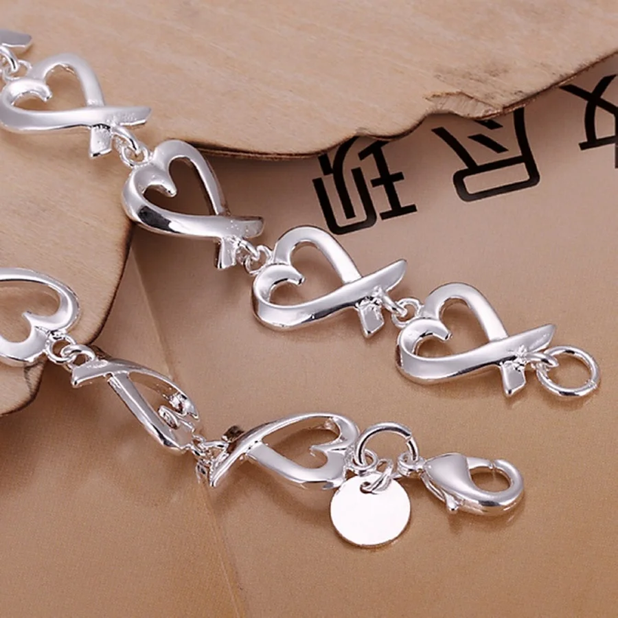 For women wedding lady cute noble pretty Silver color Jewelry fashion Bracelets nice chain link free shipping hot gifts H177