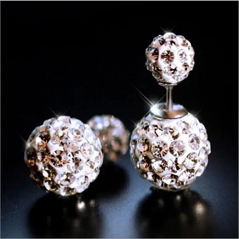 Noble Exquisite 925 Sterling Silver Jewelry Personality  New Beautiful Crystal Two Balls Bright Female Earrings  E220