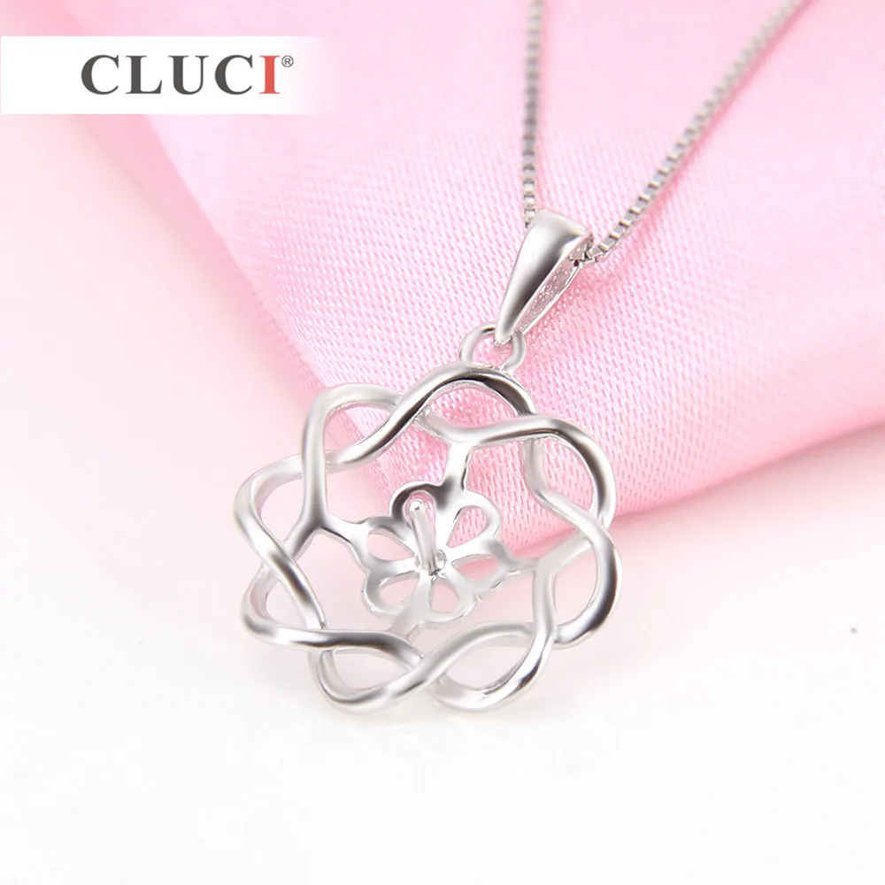 CLUCI 925 Sterling Silver Fine Jewelry Flower Pendant Finding to fit 7-8mm pearl, DIY Gift for Women  Friends Gifts SP230SB