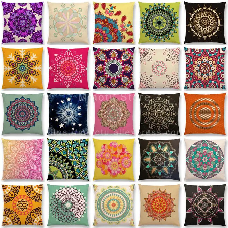 New Dreamy Nature Lovely Flower Soul Mandala Crown Chakra Floral Pattern Design Prints Colorful Cushion Cover Pillow Case