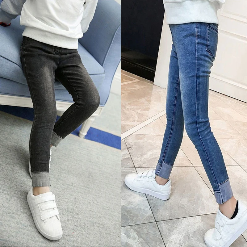 Girls Black Blue Jeans 2021 Autumn Baby Girls Pants Slim Skinny Kids Leggings Cotton Casual Children Girls Clothes 3 10 14 Year