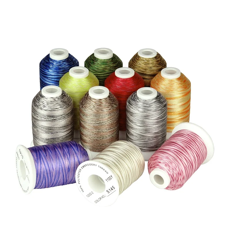 10 Mixed/ variegated colors machine embroidery thread 1000m/cone suitable for most home embroidery machines