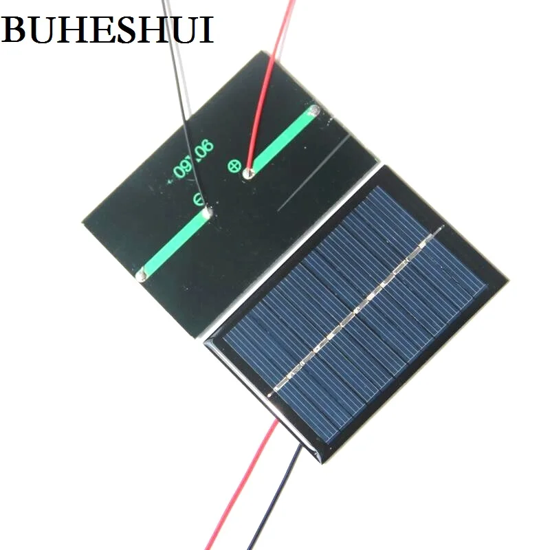 BUHESHUI Epoxy 0.6W 6V Solar Cell Polycrystalline Solar Panel With Black/Red Wire DIY Solar Charger Study 5pcs Free Shipping