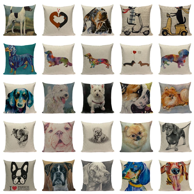 Cute Dog Pillow Cases Cartoon Animal Decorative Pillows For Couch Multicolour Dog Sofa Cushion Cover For Living Room kussenhoes