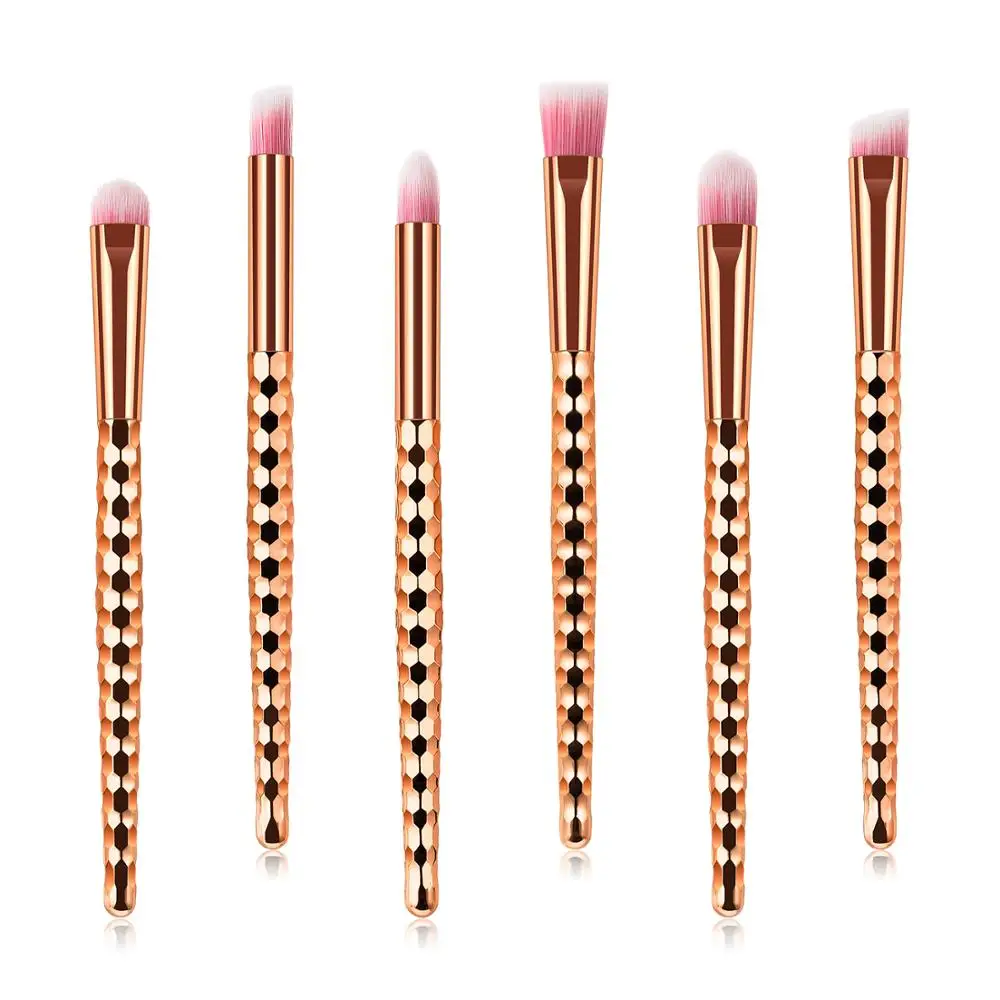 6 Pcs Rose Gold Eyes Makeup Brushes Set Foundation Eyeshadow Angled Eyebrow Shading Make Up Brush Eyes Beauty Cosmetic Tools Kit