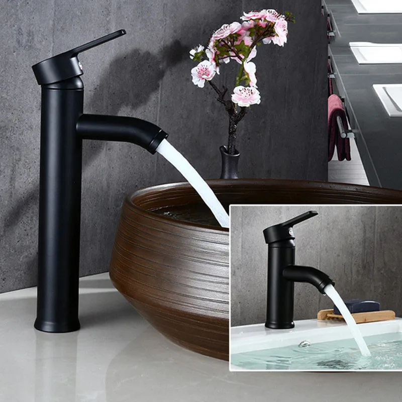 Free Shipping Biggers Black Color Stainless Steel Bathroom Basin Faucet Single Handle Cold And Hot Water Mixer