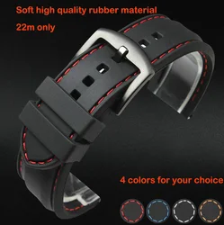 Watch band 18mm 20mm 22mm 24mm  Black Silicon Rubber Waterproof Divers Watch Strap Band Red Thread Size Free Shipping watchband