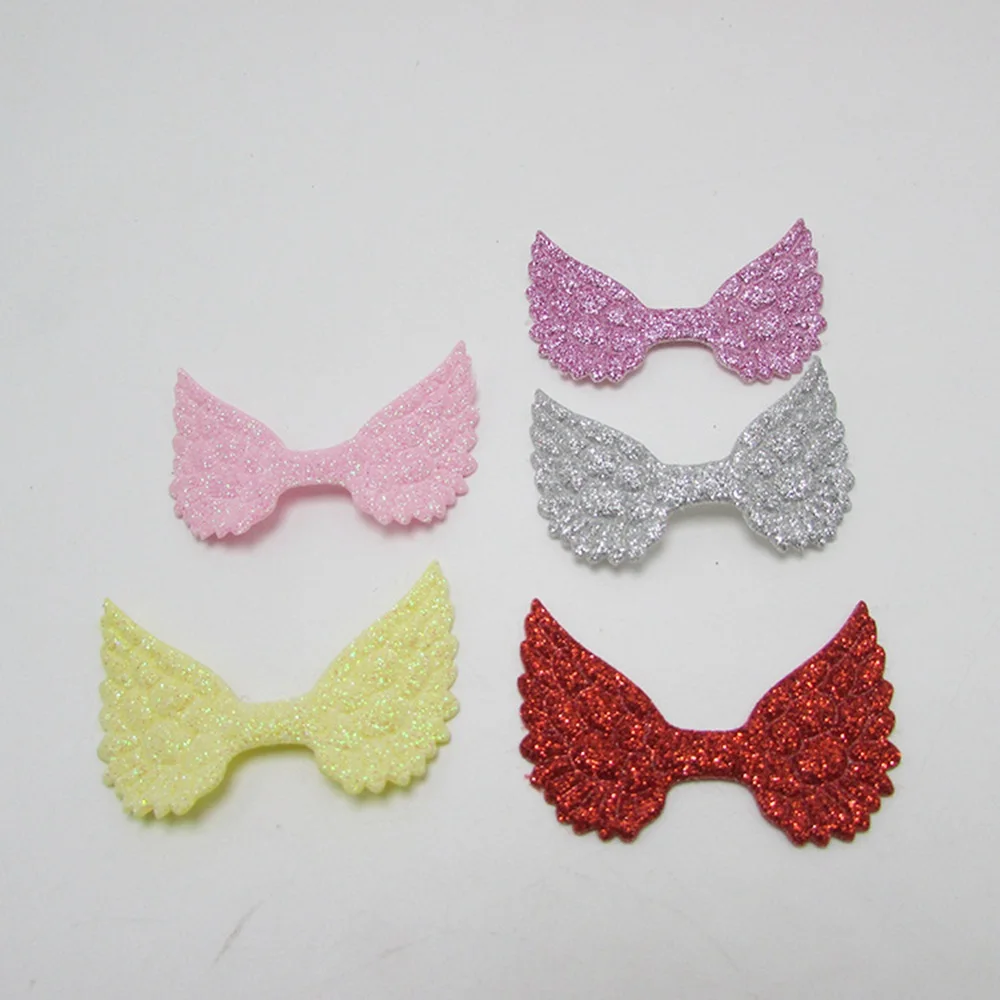 100 ชิ้น/ล็อตขนาดเล็ก Glitter Angel Wing Padded Appliques Single Sided Glitter ผ้าแพทช์ Patch DIY ของเล่นเด็ก Headwere อุปกรณ์เสริม