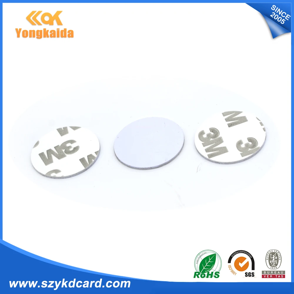 Hot sale 1000pcs/lot FudanM1 1K Smart Coin Tag 13.56Mhz RFID Coin tag 20MM Contactless Label 3M back adhesive for Access Control