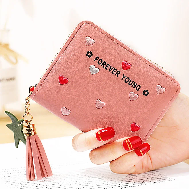 

Fashion Women Short Wallet Card Holders Tassels Zipper Lady Hearts Coin Purse Woman Wallets Purses Moneybags Poucht Mini Bags