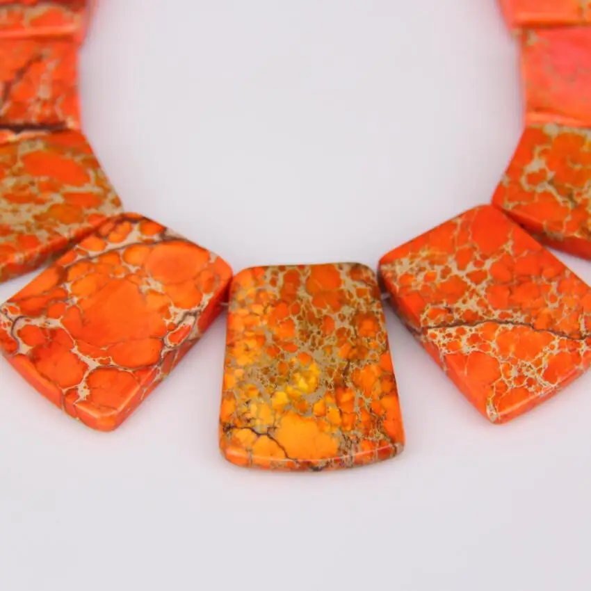 Orange Sea Sediment Stone Graduated Flat Square Beads Gem Pendants,Emperor Slabs Making Necklace Findings 17-35x25-28mm