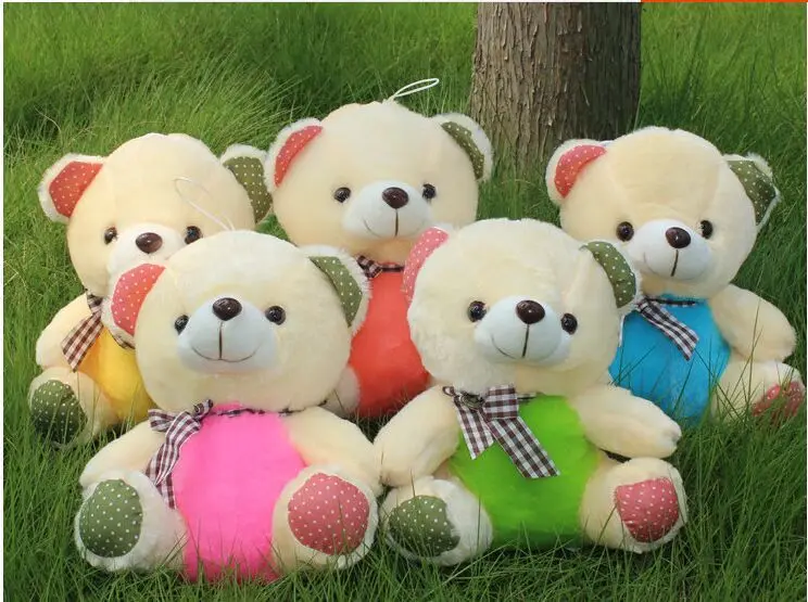 10 pieces cute bear toy plush spot bear doll lovely muti-colour bow bear toy gift about 25cm