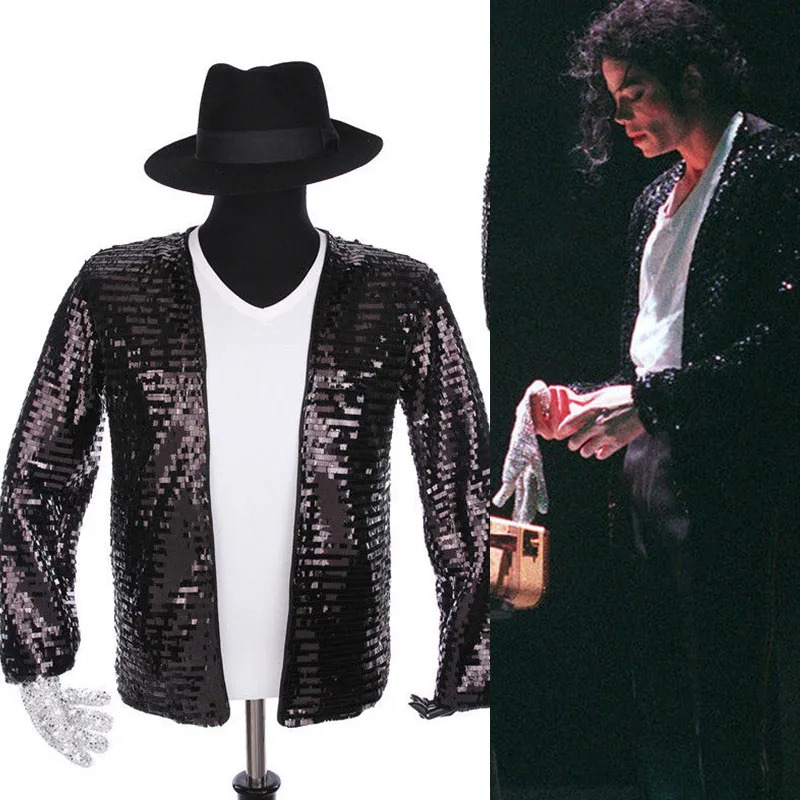 Classic Cosplay  MJ Michael Jackson Billie Jean Jacket T-Shirt Glove Hat Performance Collection