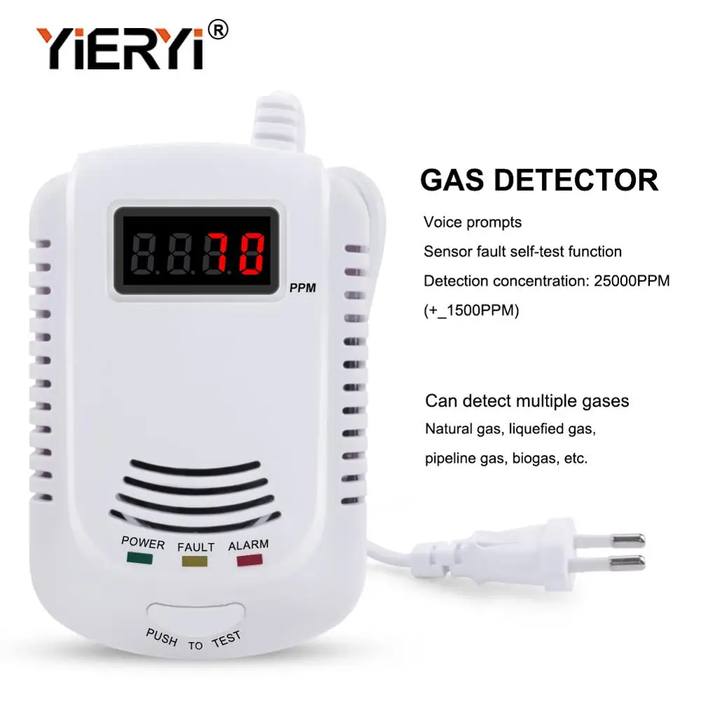 yieryi Home Standalone Plug-In Combustible Gas Detector LPG LNG Coal Natural Gas Leak Alarm Sensor Voice Warning Alarm Sensor