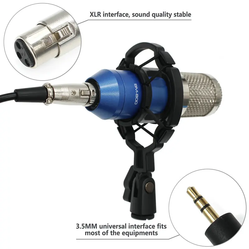 BM 800 Professional Broadcasting Studio Recording Condenser Microphone Mic Kit with Shock Mount Arm Stand Mounting