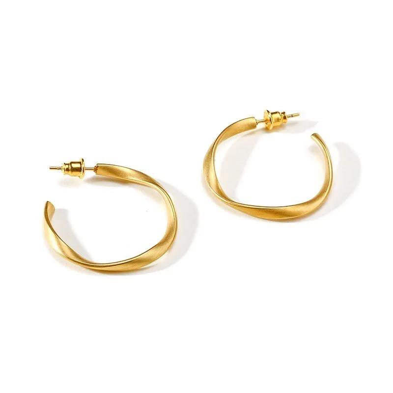 Vnox Twisted Stianless Steel Hoop Earrings for Women Gold Color Matte Surface Female Circle Brincos