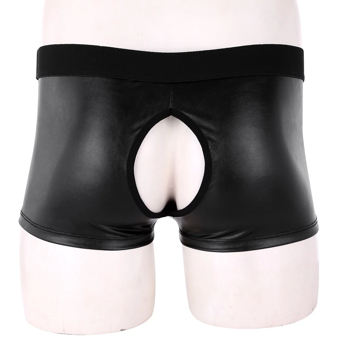 Mens Lingerie Latex Panties Leather Underwear Exotic Sex Underwear Hot Sexy Cut Out Boxer Shorts with Ball Lifter Penis Hole