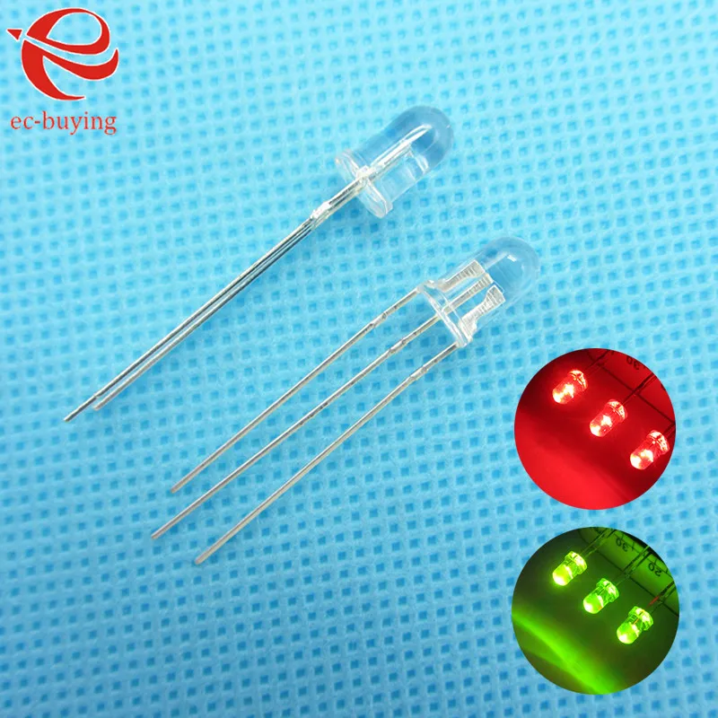 10pcs/lot F5 5mm LED Bi-Color Common Anode Round Light Emitting Diode Dual Color Red Green Brightness Ultra Bright Transparent