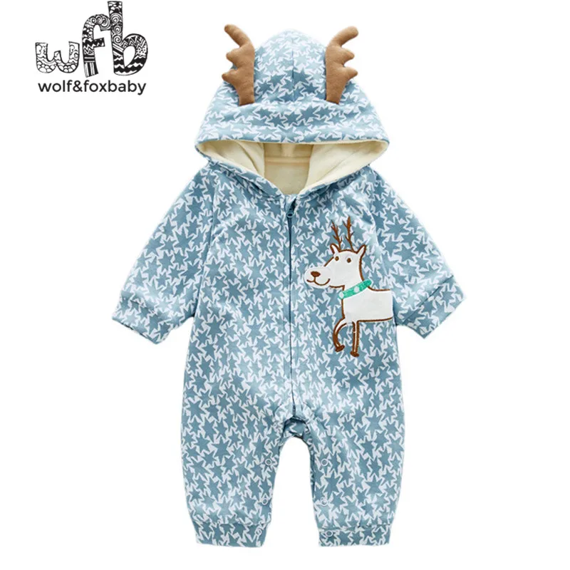 

Retail 0-24 months long-sleeved hooded jacket with velvet cartoon printing newborn climb clothes winter