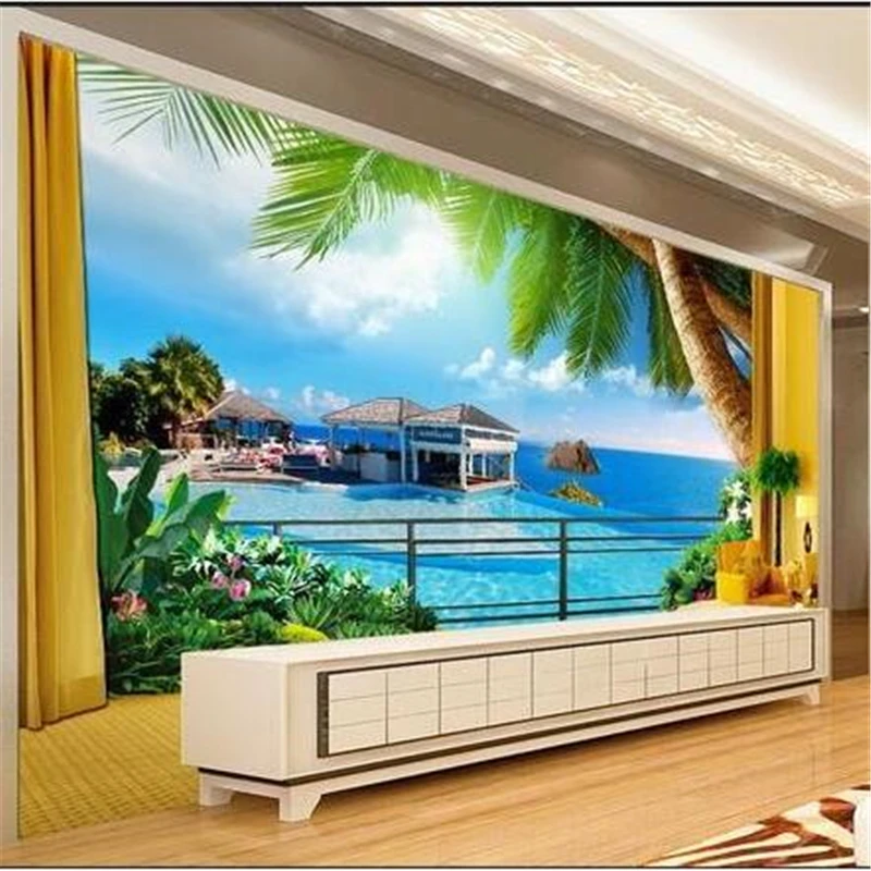 

beibehang HD Seaview 3D aesthetic space living room murals TV backdrop wallpaper living room bedroom murals papel de parede sala