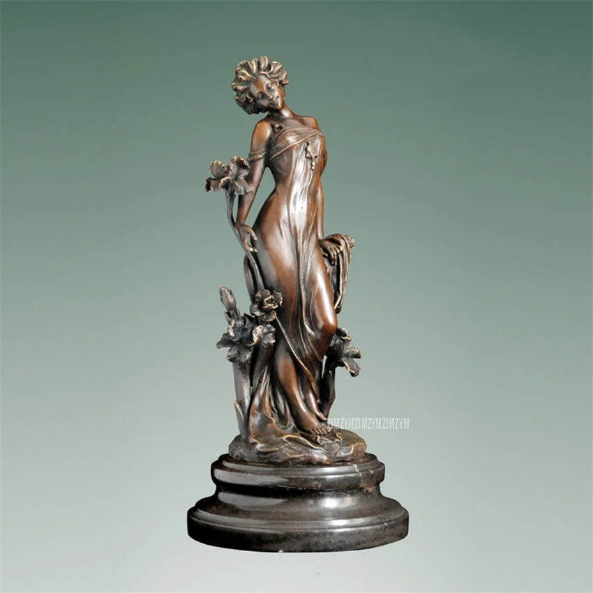 Figure Home Furnishing Bronze Beautiful Flora Goddess Statue Girl Bronze Copper Sculpture Crafts Hotel Statue Modern Art