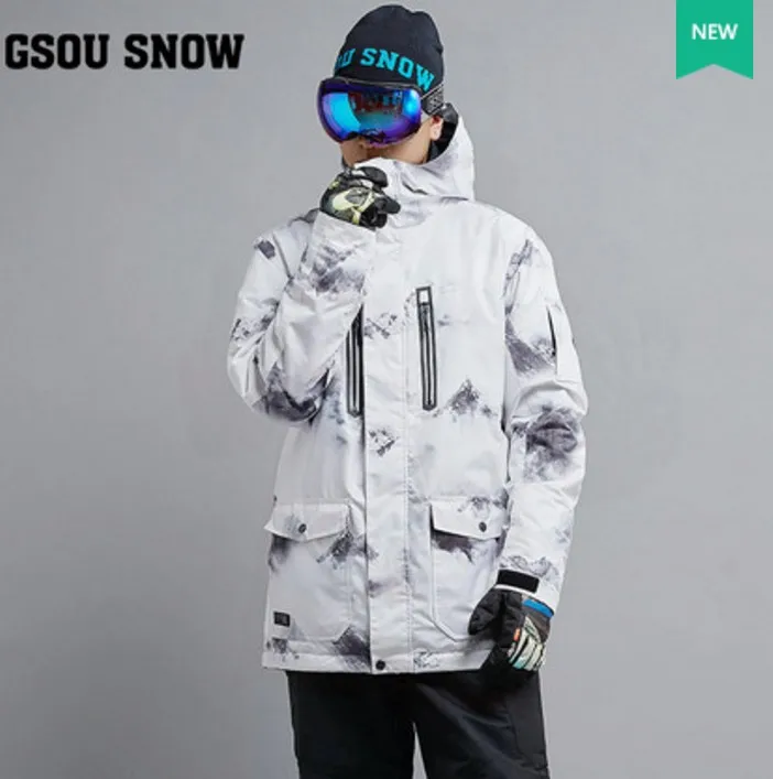 Putih untuk Pria Jaket Ski Clearance Sale Pria Berkuda Snowboarding Salju Mantel Skivvy Tahan Air 10K Tahan Angin Hangat