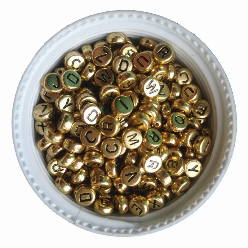 3600PCS/Lot 4*7MM Gold Color Acrylic Plastic Coin Shape A-Z Letter Beads Flat Round Shape Kint Jewelry Bracelet Spacer Beads