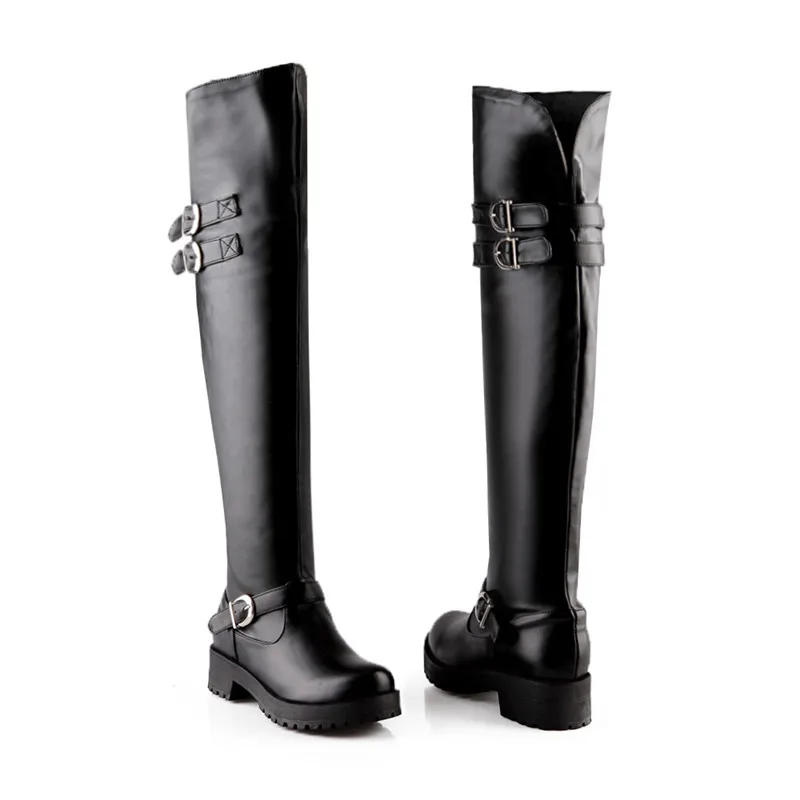 MORAZORA Over the knee boots woman fashion punk med heels shoes boots female women shoes PU soft leather big size 34-43