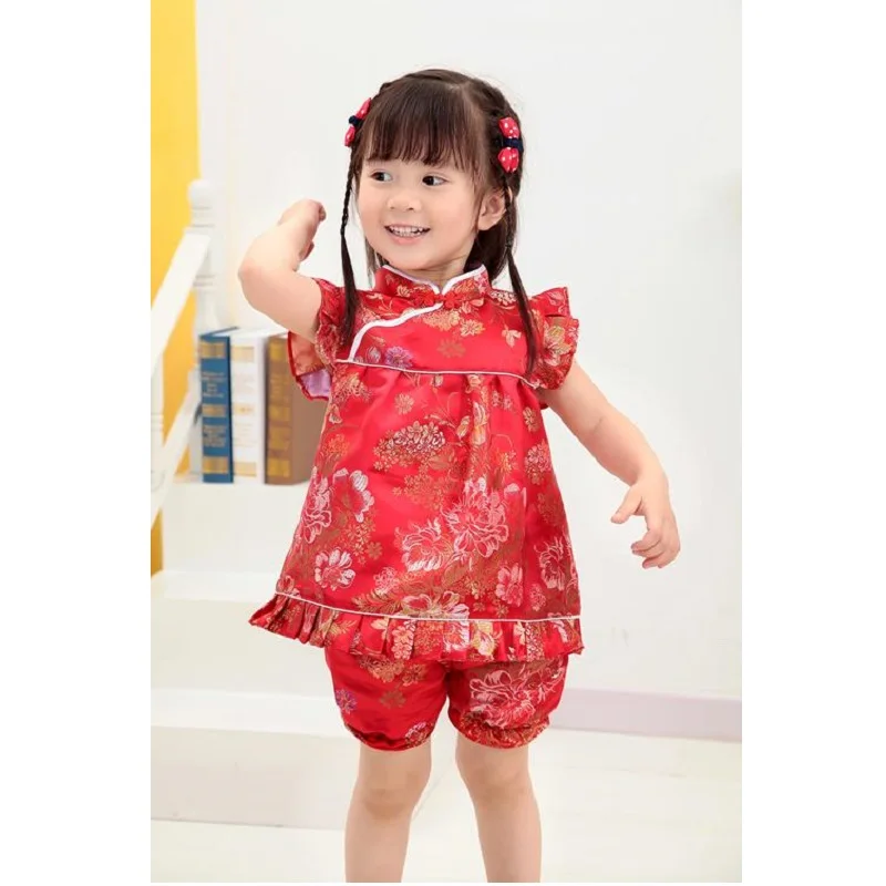 2020 Girls Clothes Suits Chinese Dragon Phoenix Kids Qipao Set New Year Children Birthday Gift Baby Clothing Festive Costumes