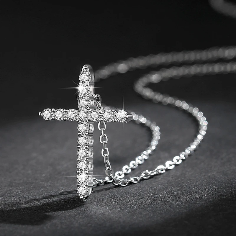 3A Zirconia CZ  Crystal Cross Pendant Necklace Silver Color Link Chain Necklace Choker Fashion Party Jewelry Gift for Women Girl