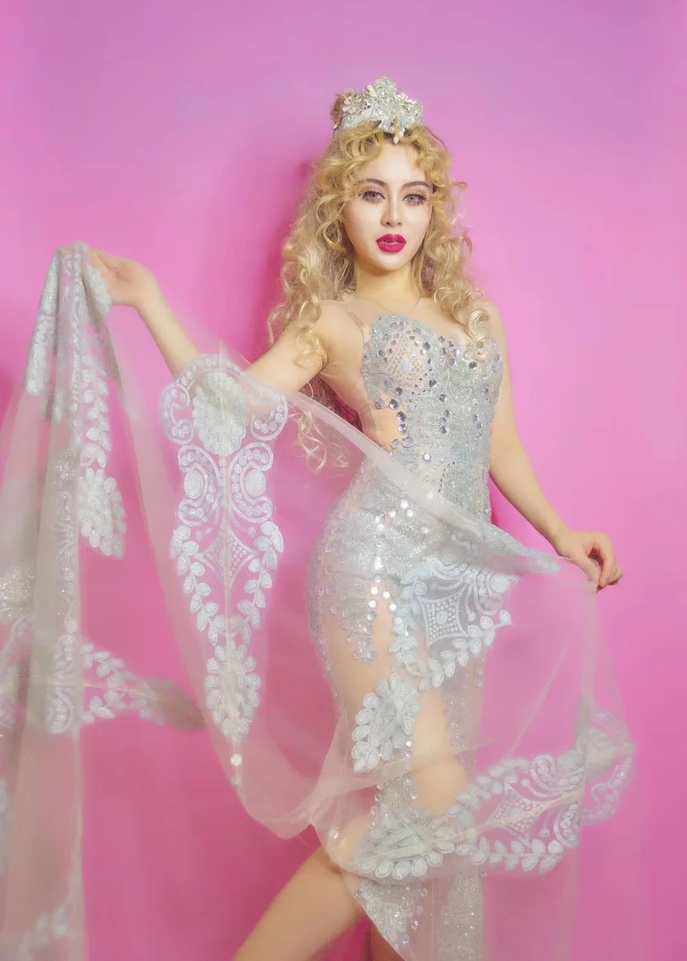 New Female Singer Female Dance Team Stage Outfit Sexy Full Diamond Dress Super Flash Dance Costume Transparent Party Celebration