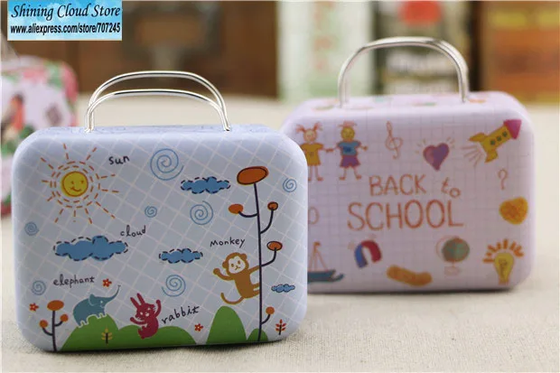 New Model Cartoon Suitcase Creative Storage Tin Bag / Candy / Coin Iron Wedding Gift Box/Metal Case