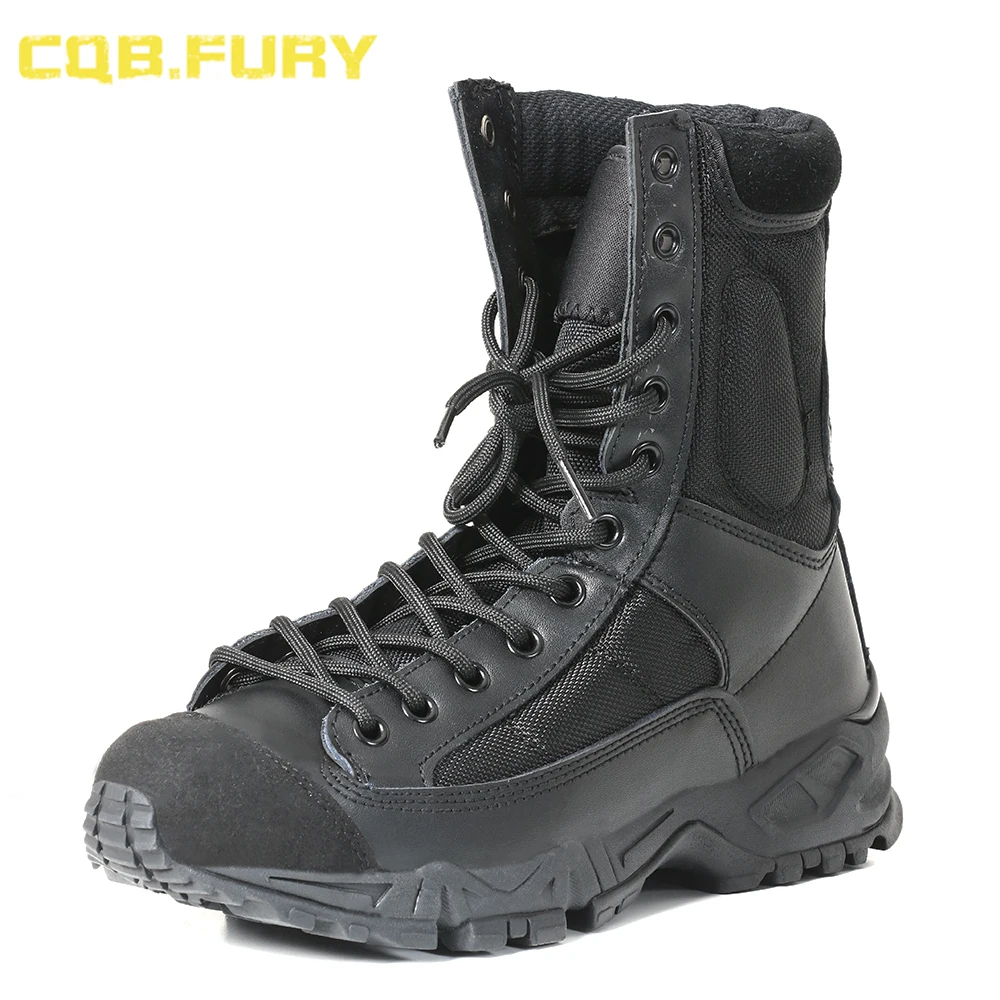 CQB.FURY Mens Leather Tactical Boots ankle strap black Leather Boots comfortable Breathable size 38-46 ZD-Airborne