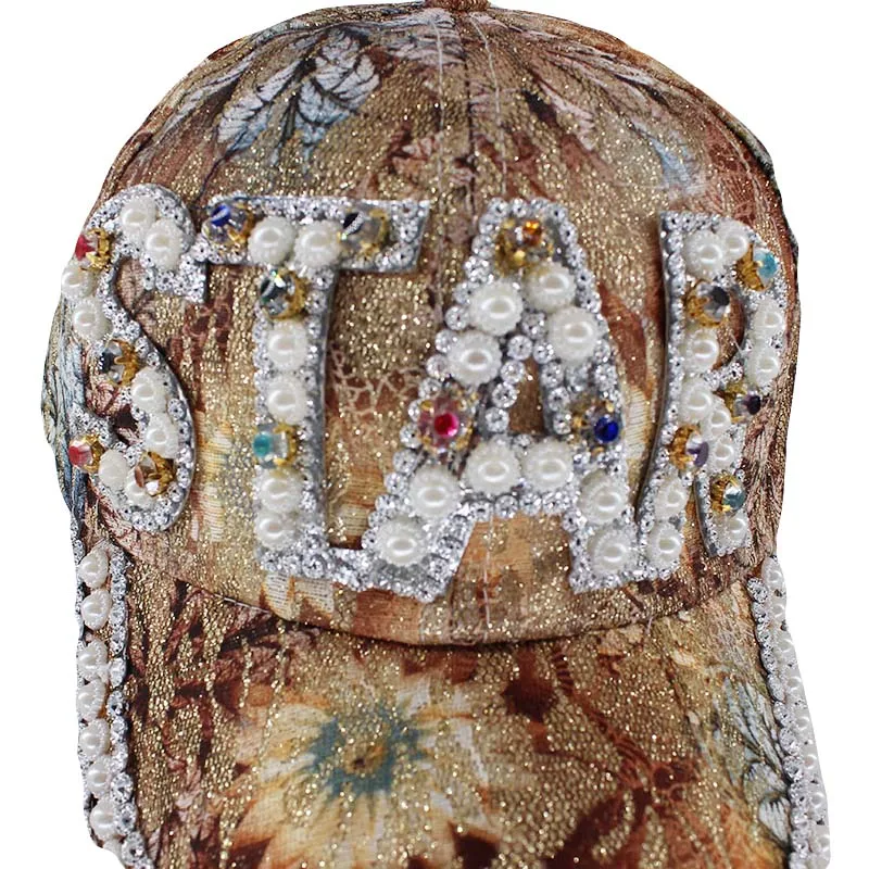 High Quality New Fashion Women Caps Baseball Cap Star Rhinestone Floral Adult Hat Summer Sun Casual Hats Women\'s Snapback