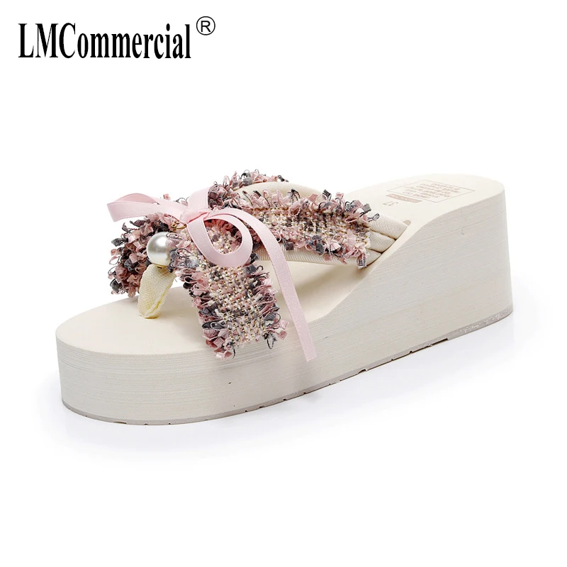 

Butterfly-knot Flip-flops Women Slope-heel Fashion Slippers Pinch Slippers Outside luxury shoes women designers casual beach