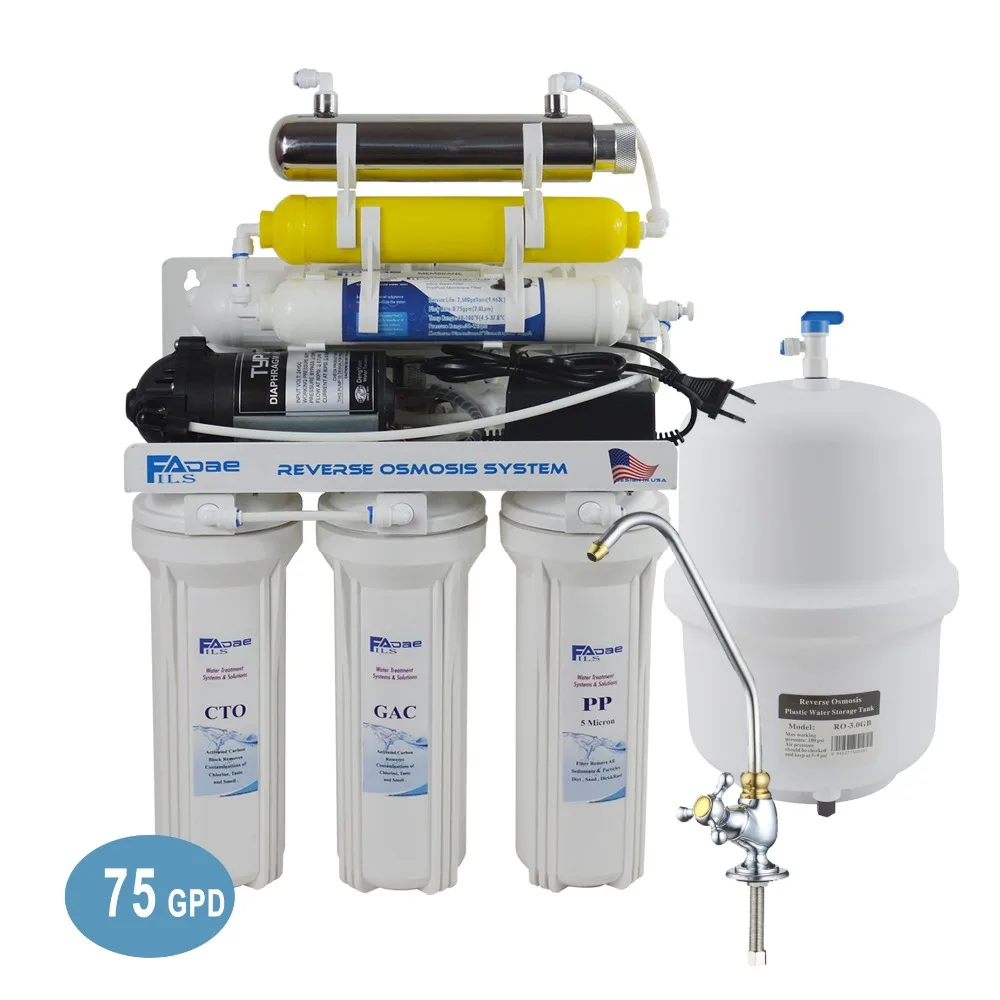 7-Stage Under Sink Ultraviolet Reverse Osmosis Drinking Water Filter System with Remineralization Filter -75GPD//220-240V