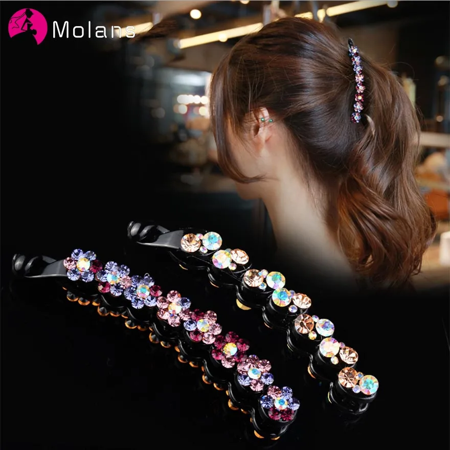 Molans Fashion Two large Drill Hairpins Sweet Horsetail Clamp with Water Drill Hairpin for Women Girls Hair Accessories