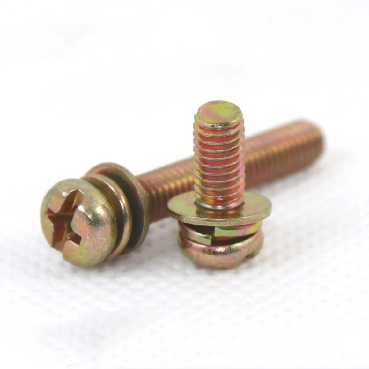 10pcs M8 Color-plated zinc iron Phil-Slot screw Round head nickel plated three combination screws bolts 16mm-20mm length