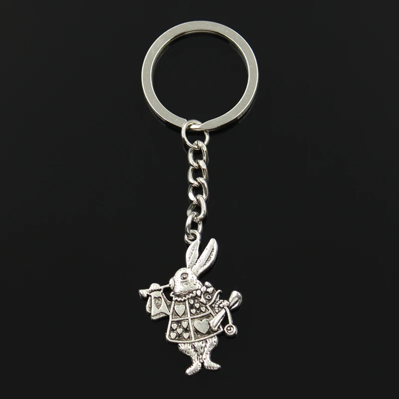 Fashion 30mm Key Ring Metal Key Chain Keychain Jewelry Antique Silver Color Plated Musical Rabbit Trumpet 36x23mm Pendant