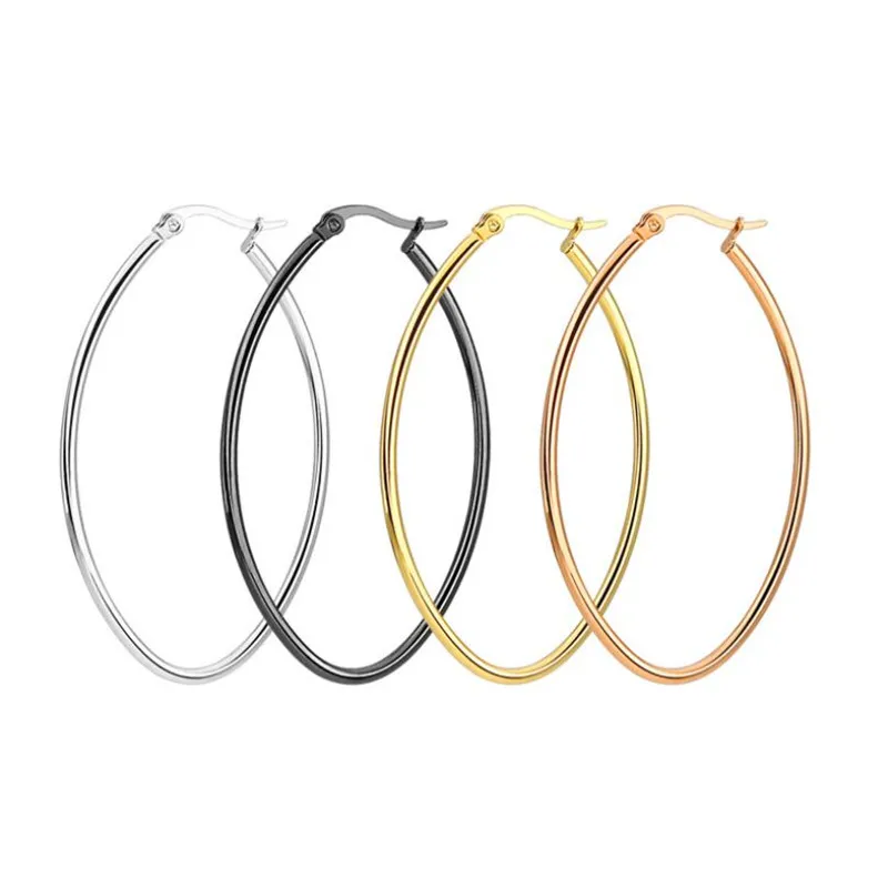 Shi49 316 L Stainless Steel 30mm 60mm Hoop Earrings Oval Vacuum Plating No Easy Fade Allergy Free Many Size Color