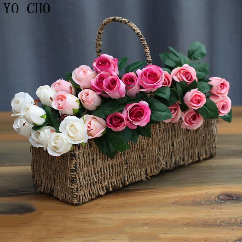 YO CHO 7 Heads Roses Artificial Silk Flower Bouquet For Home Decor Wedding Party Garden Decoration High Quality Rose Fake Flower