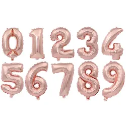 16 inch Rose Gold Digit Foil Balloons Number Air Balloon Inflatable Toys Wedding Birthday Decorations Event Party Supplies