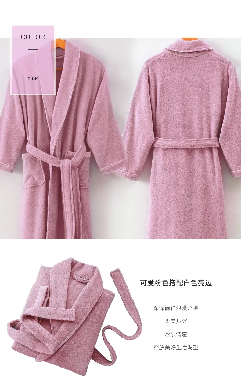 Women Bathrobe Long Cotton Warm Nightgown Female Towel Bathrobe Thicken Terry Sleepwear Autumn Winter Pajamas Home Dressing Gown