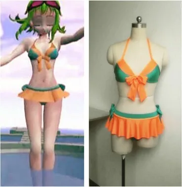 Gumi Anime Bikini Custom Made Orange&Green Cosplay Swimsuit