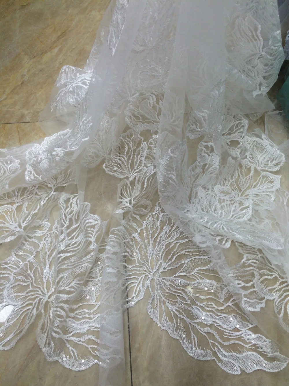 

Embroidered Lace Fabric with Sequins, Wedding Gown, Bridal Gown, SYJ-51630, Free Shipping